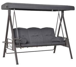 Dondolo da Giardino 3 Posti 208x120x172 cm Tetto Regolabile Portabicchieri e Cuscini Grigio
