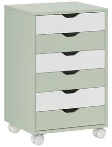 HOMCOM Cassettiera da Scrivania con 6 Cassetti, Ruote Guide e Scorrevoli Silenziose per Ufficio Casa, 40x35x63 cm, Verde | Aosom Italy