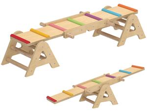 AIYAPLAY Altalena da Giardino per bambini 2-in-1 con Trave in Legno e Tavola di equilibrio, 133x38x24 cm, Multicolore | Aosom Italy