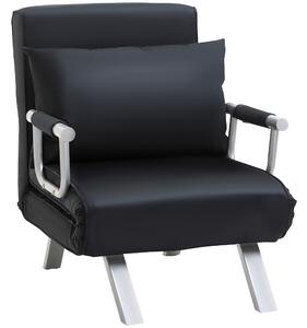 Poltrona Letto Singolo 65x69x80 cm Schienale Reclinabile su 5 Posizioni Nero