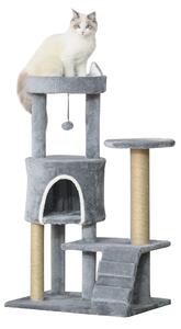 Albero Tiragraffi per Gatti 60x40x100 cm con Trespolo Casetta Rampa e Pallina in Legno e Peluche