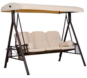 Dondolo da Giardino 3 Posti 208x121x172 cm Tetto Regolabile, Portabicchieri e Cuscini Beige