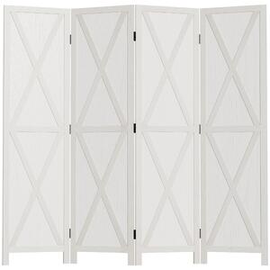 Paravento Separè 4 Ante per Interni 182x170 cm in Legno Bianco