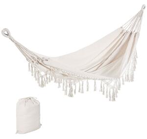 Amaca da Giardino Sospesa 288x150 cm in Tela con Frange Stile Boho Crema