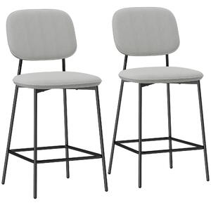 HOMCOM Set da 2 sgabelli da bar con poggiapiedi, rivestimento in velluto e gambe in acciaio per sala da pranzo, 45x49x102 cm, Grigio chiaro | Aosom Italy