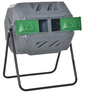 Compostiera da Giardino 71x65x96 cm Girevole a 2 Sezioni con 8 Prese d'Aria in Acciaio e PP Grigio