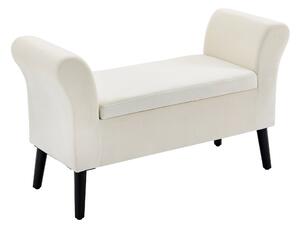Panca Contenitore con Braccioli 111,5x41x65 cm in Tessuto Effetto Velluto e Legno Bianco Crema