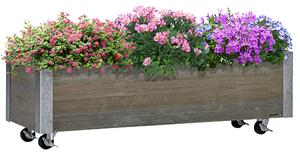 Fioriera Rettangolare 96x30,6x30 cm con Ruote e Freno in Legno di Abete Grigio