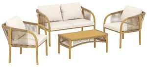 Outsunny Salotto da Giardino Esterno 4 Pezzi con Divano, 2 Poltrone e Tavolo Cuscini, in Acciaio Resina Intrecciata, 120x72x73 cm, Kaki | Aosom Italy