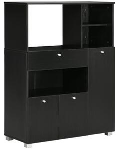 Credenza da Cucina 90x40x120 cm per Microonde con Armadietti Mensole e Cassetto in Legno Nero