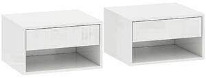 HOMCOM Set da 2 comodini da parete con cassetto, scomparto aperto e ripiano, 37x32x21 cm, bianco | Aosom Italy