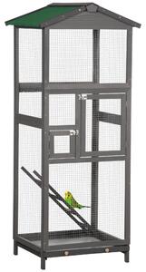 Gabbia per Uccelli Voliera Alta da Esterno 68x63x165 cm 2 Porte e Vassoio Estraibile in Legno Grigio Chiaro
