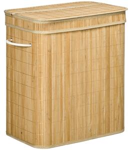 Cesto Portabiancheria da 90L Pieghevole con 2 Scomparti 54,2x35,2x59,5 cm in Bambù