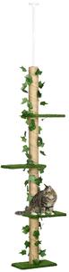 Albero Tiragraffi per Gatti Asta Regolabile a Soffitto Alto 202-242 cm Verde