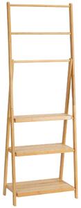 Portasciugamani Bagno Multiuso 53x30,5x152 cm Pieghevole con 3 Barre e 3 Ripiani in Legno Naturale
