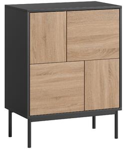 HOMCOM Credenza da pranzo con porte push-to-open, Armadio cucina con gambe in metallo, 60x35x78 cm, Nero e Legno naturale | Aosom Italy