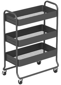 HOMCOM Carrello da cucina con 3 ceste e 4 ruote in metallo, 64,5x34x87 cm, Nero | Aosom Italy