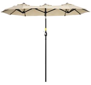Ombrellone da Giardino 295x152x222 cm Copertura Doppia Inclinabile con Apertura a Manovella Cachi