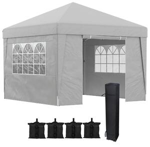 Gazebo da Giardino 300x300 cm Pieghevole ad Altezza Regolabile con Finestrelle in Acciaio e Tessuto Oxford Grigio Chiaro