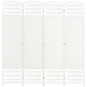 Paravento a 4 Ante Pieghevole 160x170 cm Autoportante e Intrecciato per Interni Bianco