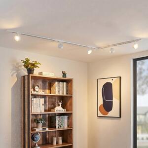 Sistema di binari Lindby Linaro, Ø 9,5 cm, a 5 luci, LED, bianco Linaro, Bianco / Opale, Studio / Ufficio, Alluminio, Moderno