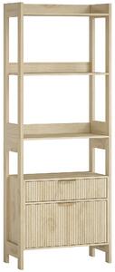 HOMCOM Libreria alta con 4 ripiani aperti e 2 cassetti scanalati, mobile contenitore, 60x30x160 cm, legno naturale | Aosom Italy