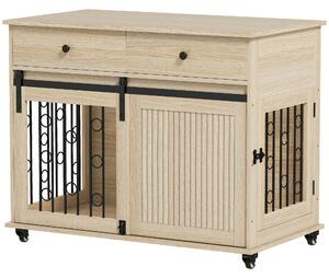 PawHut Gabbia per cani su ruote con 2 porte e 2 cassetti, in legno e acciaio, 100x56x81 cm, Rovere | Aosom Italy