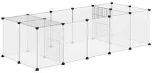 Recinto per Animali Modulabile 175x70x45 cm con 20 Pannelli e 2 Porte in Acciaio e PP Bianco e Nero