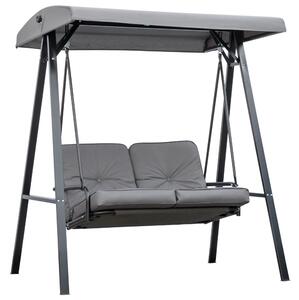 Dondolo da Giardino 2 Posti 144x117x173 cm con Tettuccio Regolabile e Cuscini in Acciaio e Poliestere Grigio