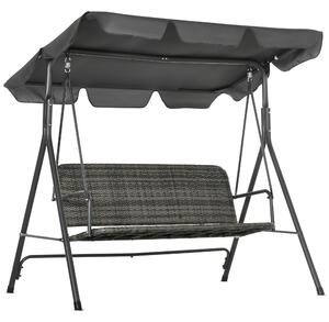 Dondolo da Giardino 3 Posti 167x112x153 cm con Tettuccio Regolabile in Rattan PE Grigio Scuro