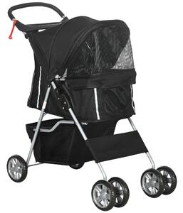 Passeggino per Cani Pieghevole 75x45x97 cm Peso Max 10 kg con Cestino e Portabicchiere Nero