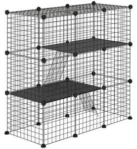 Recinto per Animali Modulabile 105x45x105 cm con 31 Pannelli 2 Porte e 2 Rampe in Acciaio e PP Nero