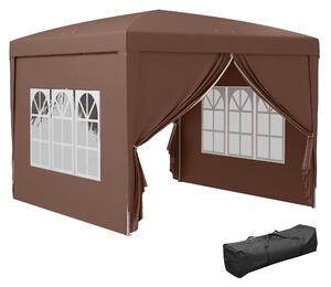 Gazebo da Giardino 3x3 m Pieghevole con 4 Pannelli Laterali in Acciaio e Tessuto Oxford Caffè