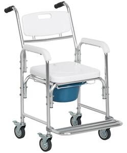Sedia WC per Anziani e Disabili con Ruote con Secchio Rimovibile in Alluminio Bianco