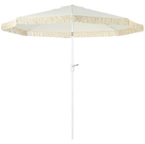 Ombrellone da Giardino 260x240 cm a Manovella Inclinabile con Frange in Poliestere e Metallo Bianco