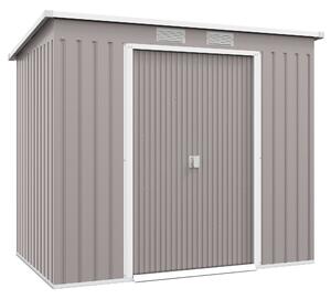 Casetta Box da Giardino 213x130x172 cm con Tetto Inclinato 2 Ingressi e Prese d'Aria in Acciaio Zincato Grigio