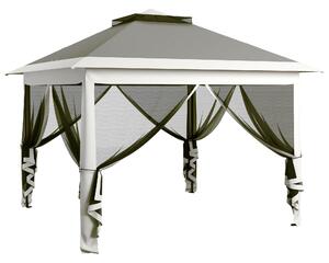Gazebo da Giardino 330x330x280 cm Altezza Regolabile con Zanzariere in Metallo e Tessuto Oxford Grigio Scuro