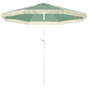 Ombrellone da Giardino 260x240 cm a Manovella Inclinabile con Frange in Poliestere e Metallo Verde