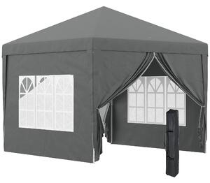 Gazebo da Giardino 3x3 m Pieghevole con 4 Pannelli Laterali in Acciaio e Tessuto Oxford Grigio