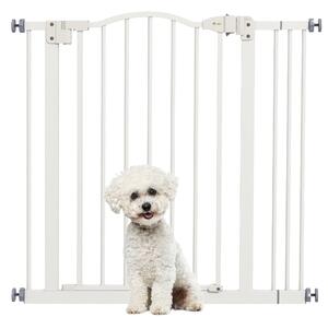 Cancelletto per Cani Estensibile 74-87x78 cm con 2 Blocchi e Chiusura Automatica in Metallo e Plastica Bianco