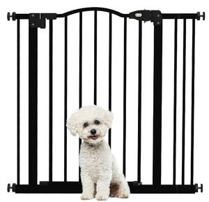 Cancelletto per Cani Estensibile 74-87x78 cm con 2 Blocchi e Chiusura Automatica in Metallo e Plastica Nero