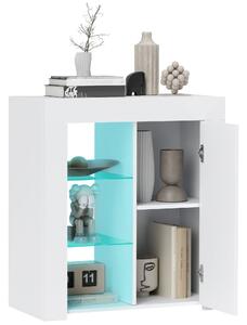Mobile Contenitore a LED 75x40,1x83 cm 3 Ripiani Aperti e Armadietto in Legno e Vetro Bianco