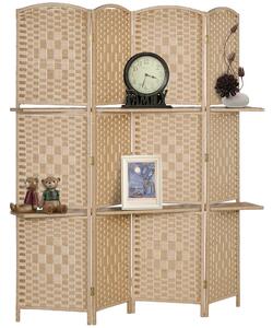 Paravento a 4 Ante Pieghevole con Mensole 160x170 cm Legno di Pino