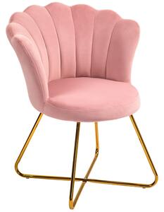 Sedia Moderna Ergonomica con Schienale a Petalo 69x64x80 cm in Velluto Rosa e Gambe Incrociate Oro