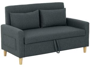 Divano 2 Posti 135x72x84 cm con Vano Contenitore in Tessuto Effetto Lino Grigio Carbone