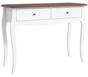 Tavolo Consolle Moderno 100x35x76,5 cm con 2 Cassetti in Legno Bianco e Marrone Scuro