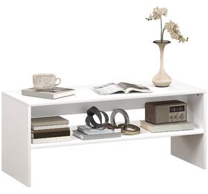 Tavolino da Caffè Moderno 100x40x41,5 cm a 2 Livelli con Vani a Giorno in Legno Bianco