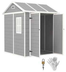 Casetta Box da Giardino 180x180 cm con Pavimento 2 Porte con Blocco e Finestra in Resina Grigio