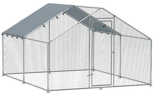 Recinto per Galline da 10 mq 300x340x190 cm per 10-15 Galline con Tetto Impermeabile in Acciaio e Tessuto Argento