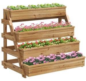 Fioriera Rialzata a 4 Livelli 75x57x60,5 cm con Fori di Drenaggio e Tessuto non Tessuto in Legno di Abete